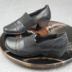 Remonte Black Leather Elastic Comfort Slip On Heeled Dress Shoes Women's Size 38